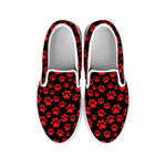 Red And Black Paw Pattern Print White Slip On Shoes