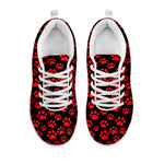 Red And Black Paw Pattern Print White Sneakers