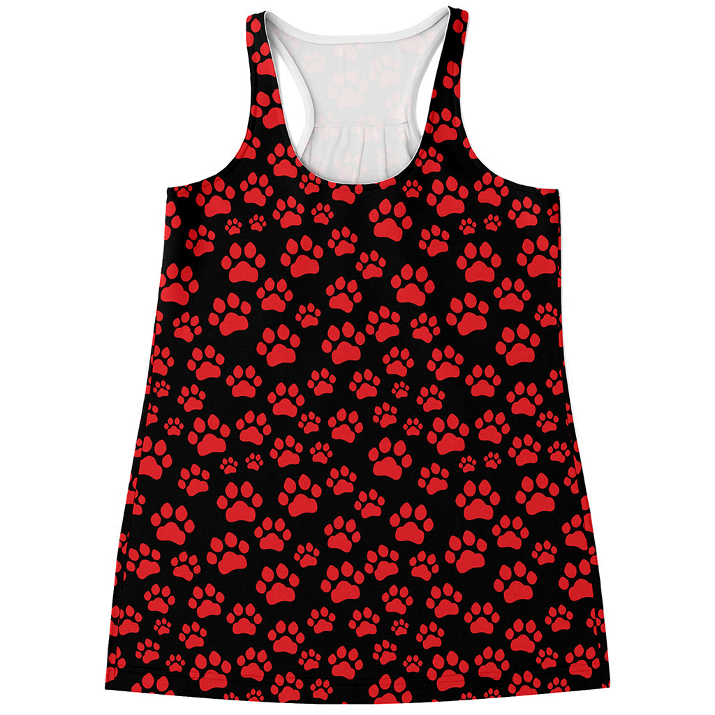 Red And Black Paw Pattern Print Women's Racerback Tank Top