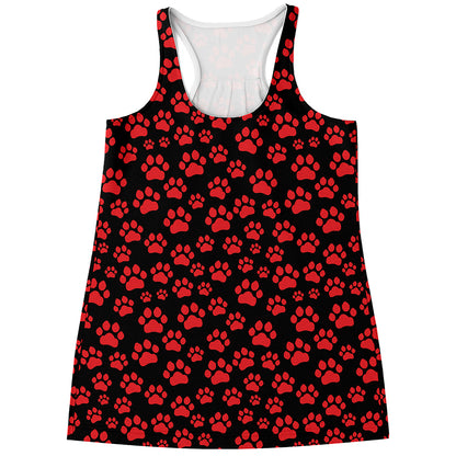 Red And Black Paw Pattern Print Women's Racerback Tank Top