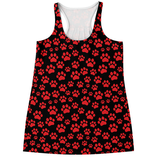Red And Black Paw Pattern Print Women's Racerback Tank Top