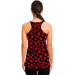 Red And Black Paw Pattern Print Women's Racerback Tank Top