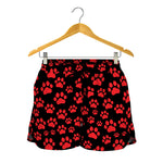 Red And Black Paw Pattern Print Women's Shorts