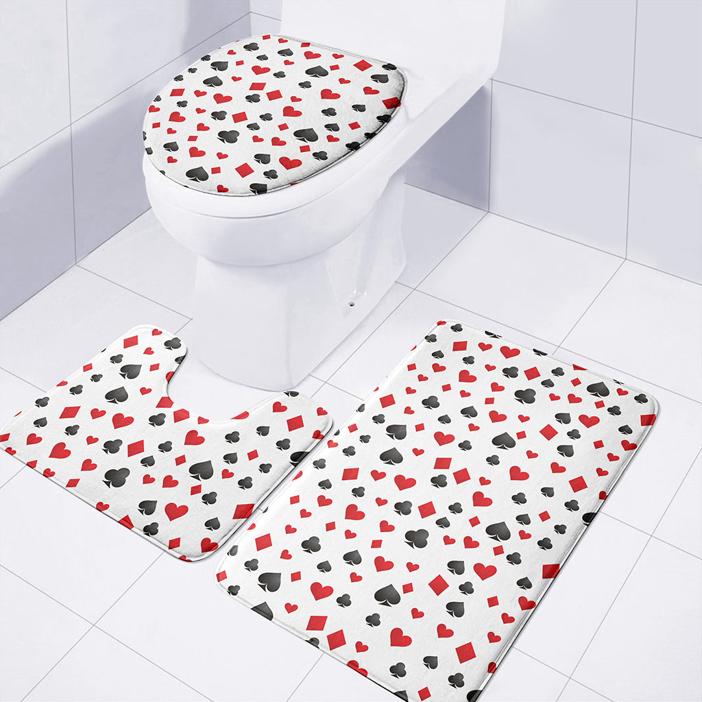 Red And Black Playing Card Suits Print 3 Piece Bath Mat Set