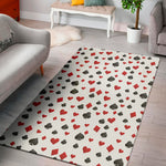 Red And Black Playing Card Suits Print Area Rug