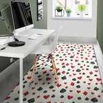 Red And Black Playing Card Suits Print Area Rug