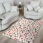 Red And Black Playing Card Suits Print Area Rug