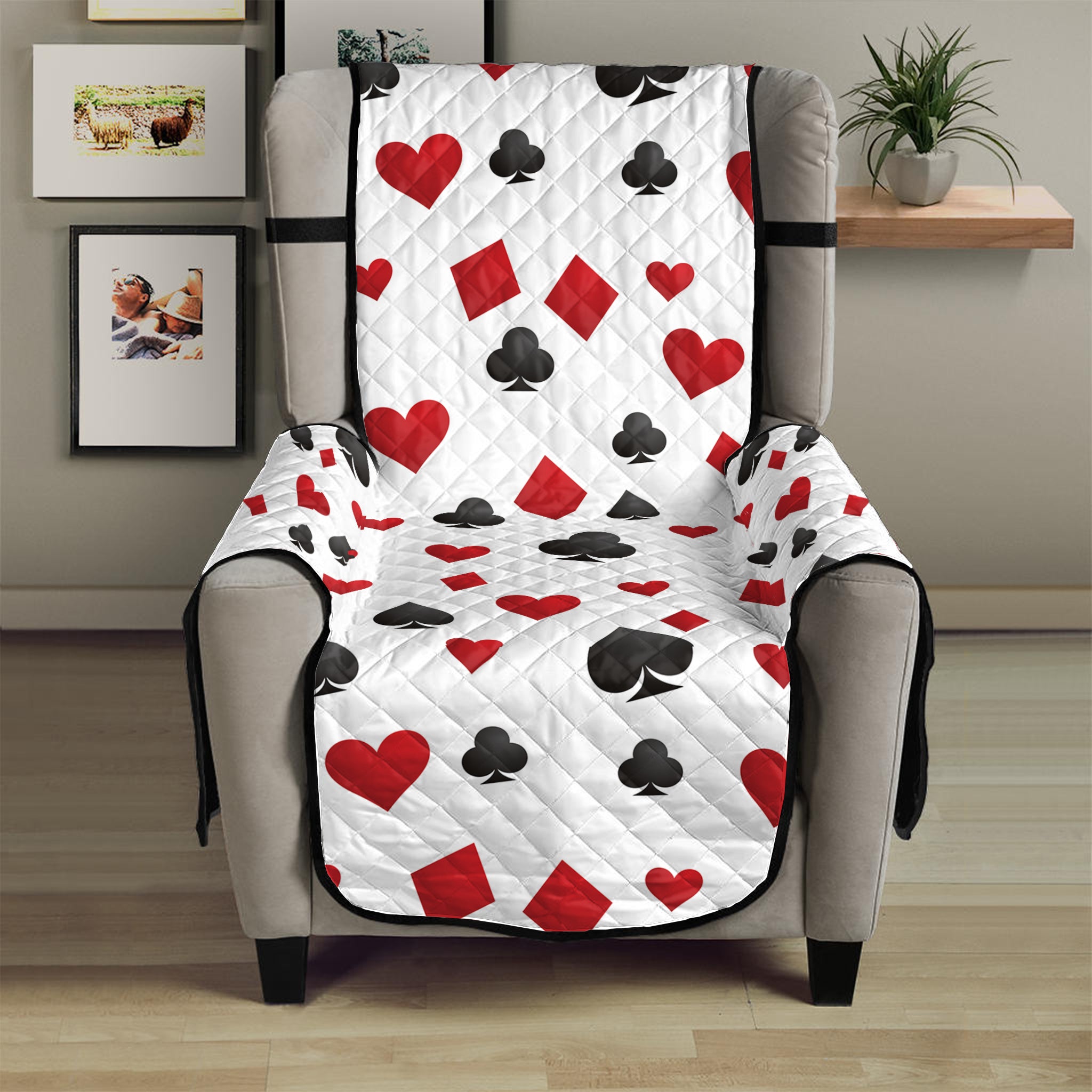 Red And Black Playing Card Suits Print Armchair Protector