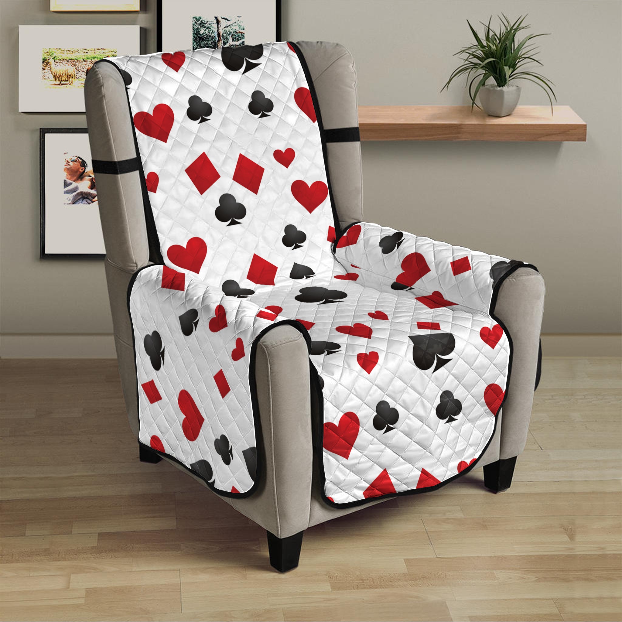 Red And Black Playing Card Suits Print Armchair Protector