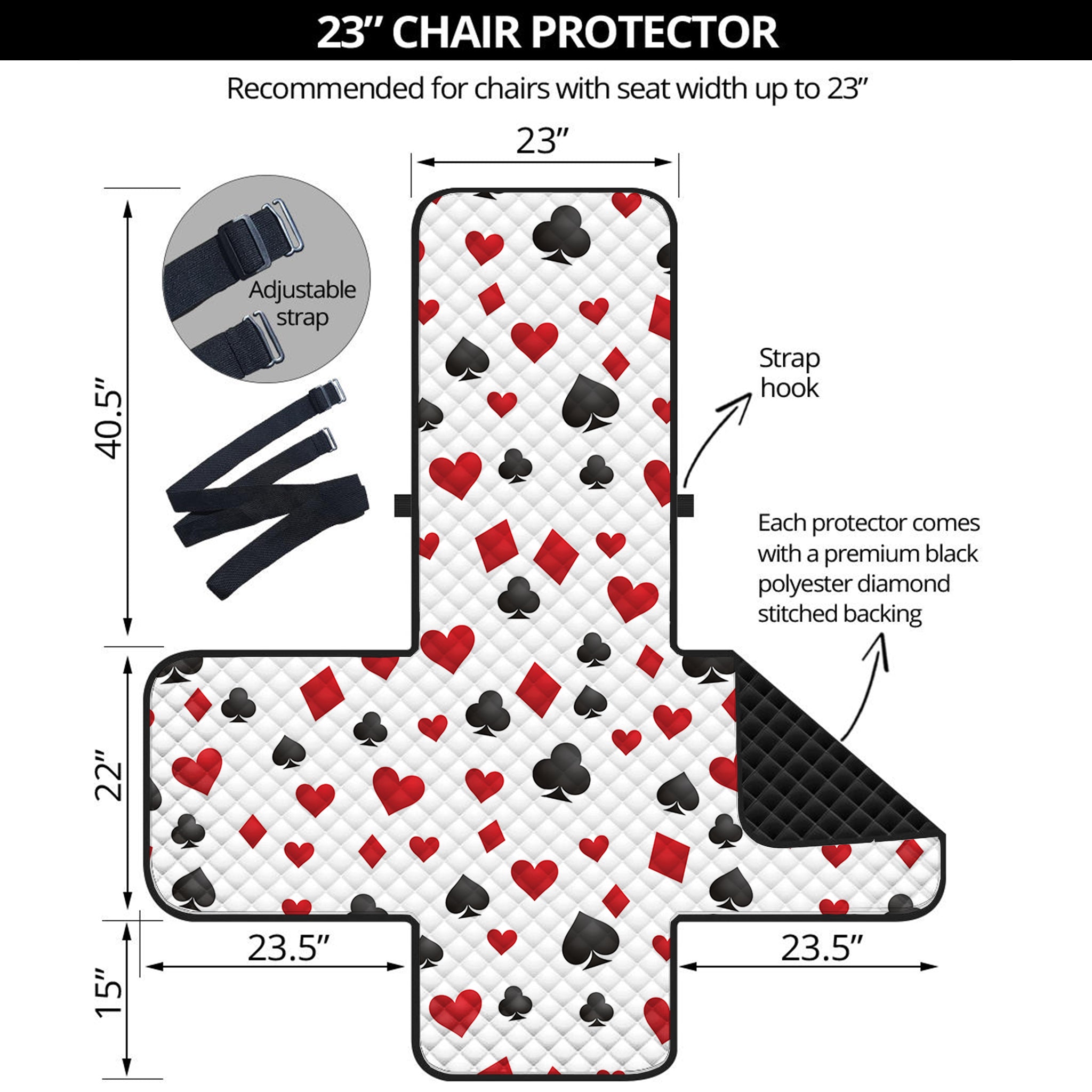 Red And Black Playing Card Suits Print Armchair Protector