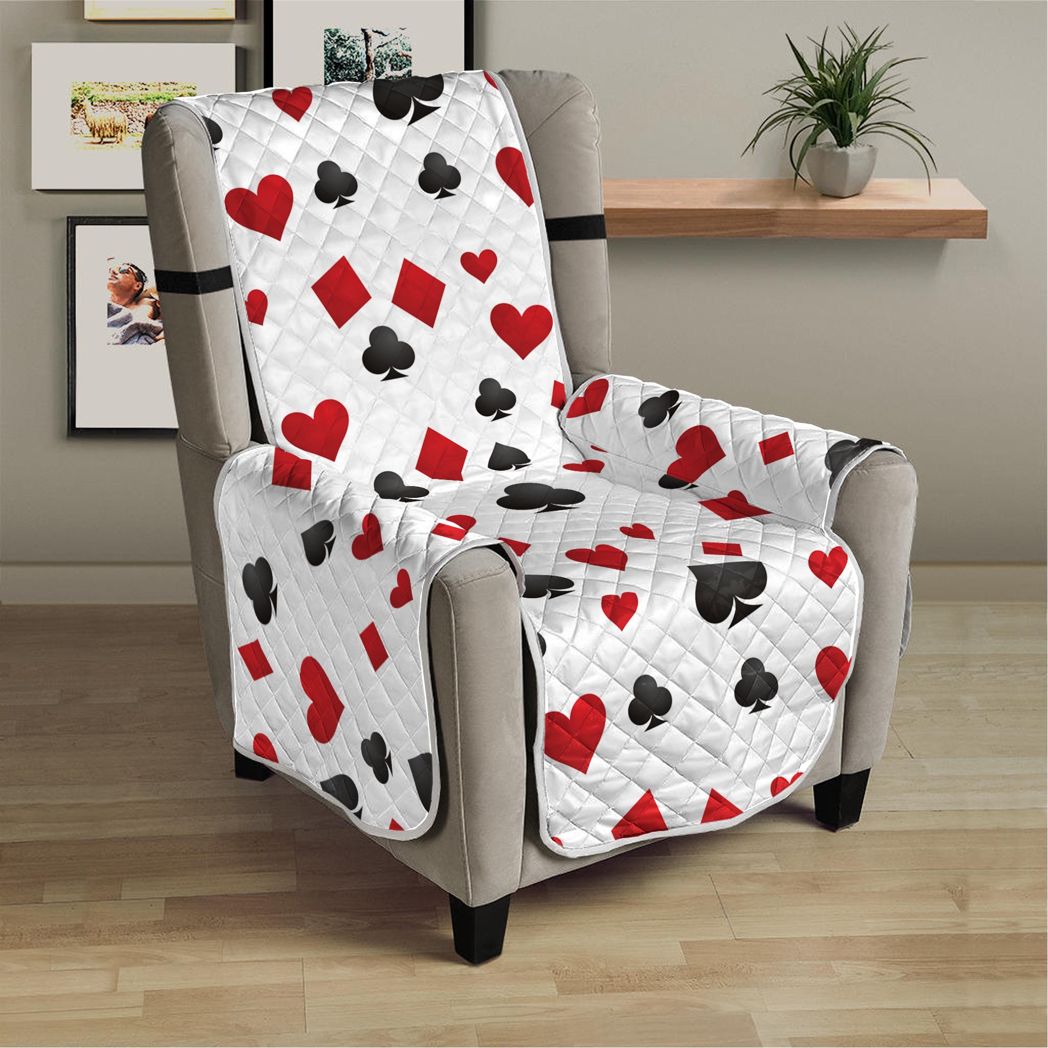 Red And Black Playing Card Suits Print Armchair Protector