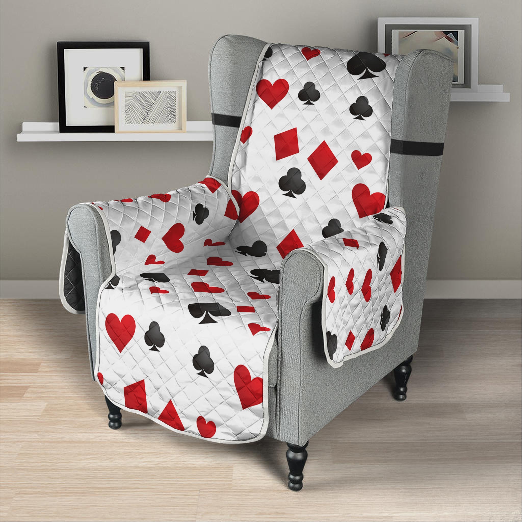 Red And Black Playing Card Suits Print Armchair Protector