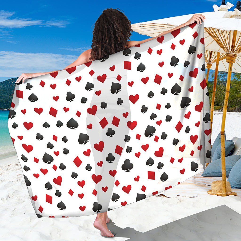 Red And Black Playing Card Suits Print Beach Sarong Wrap