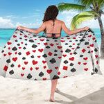 Red And Black Playing Card Suits Print Beach Sarong Wrap