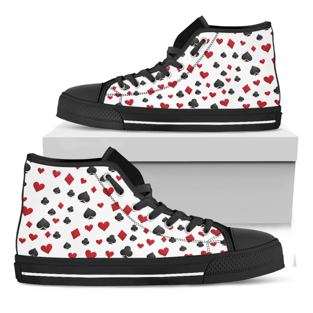 Red And Black Playing Card Suits Print Black High Top Shoes