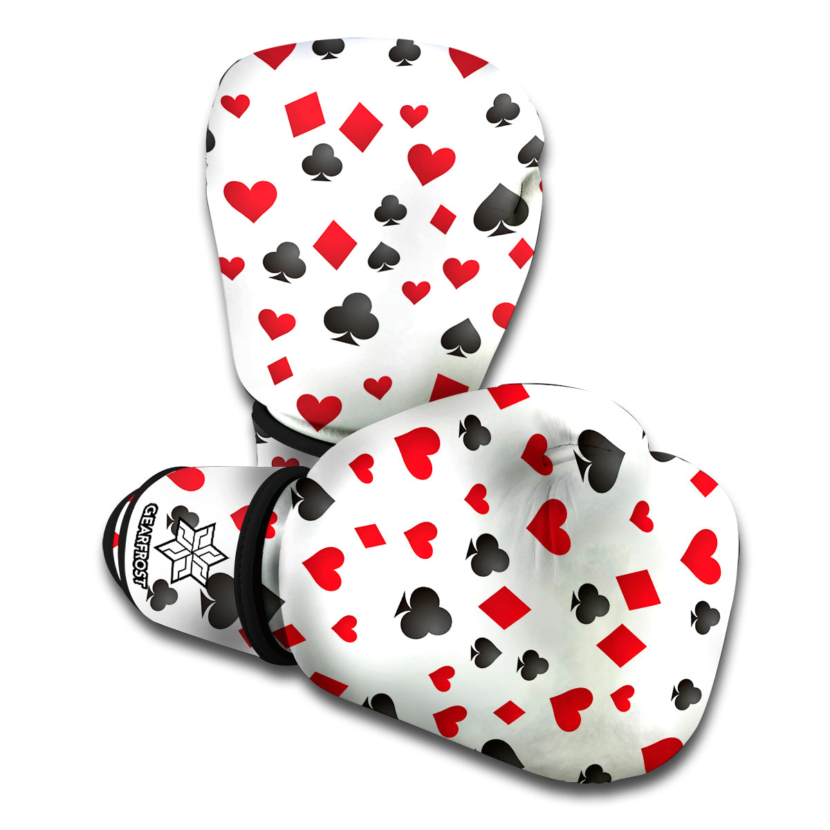 Red And Black Playing Card Suits Print Boxing Gloves