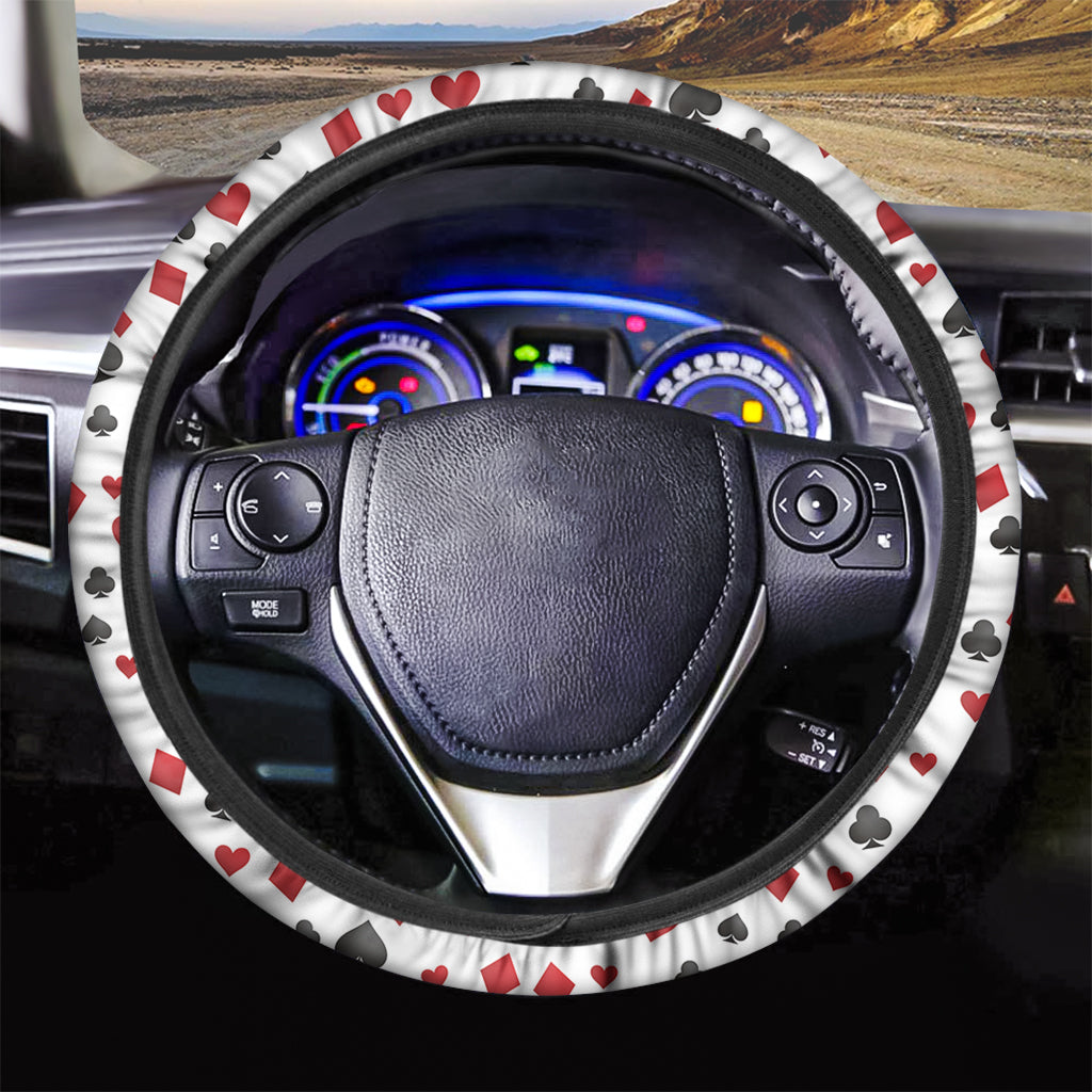 Red And Black Playing Card Suits Print Car Steering Wheel Cover