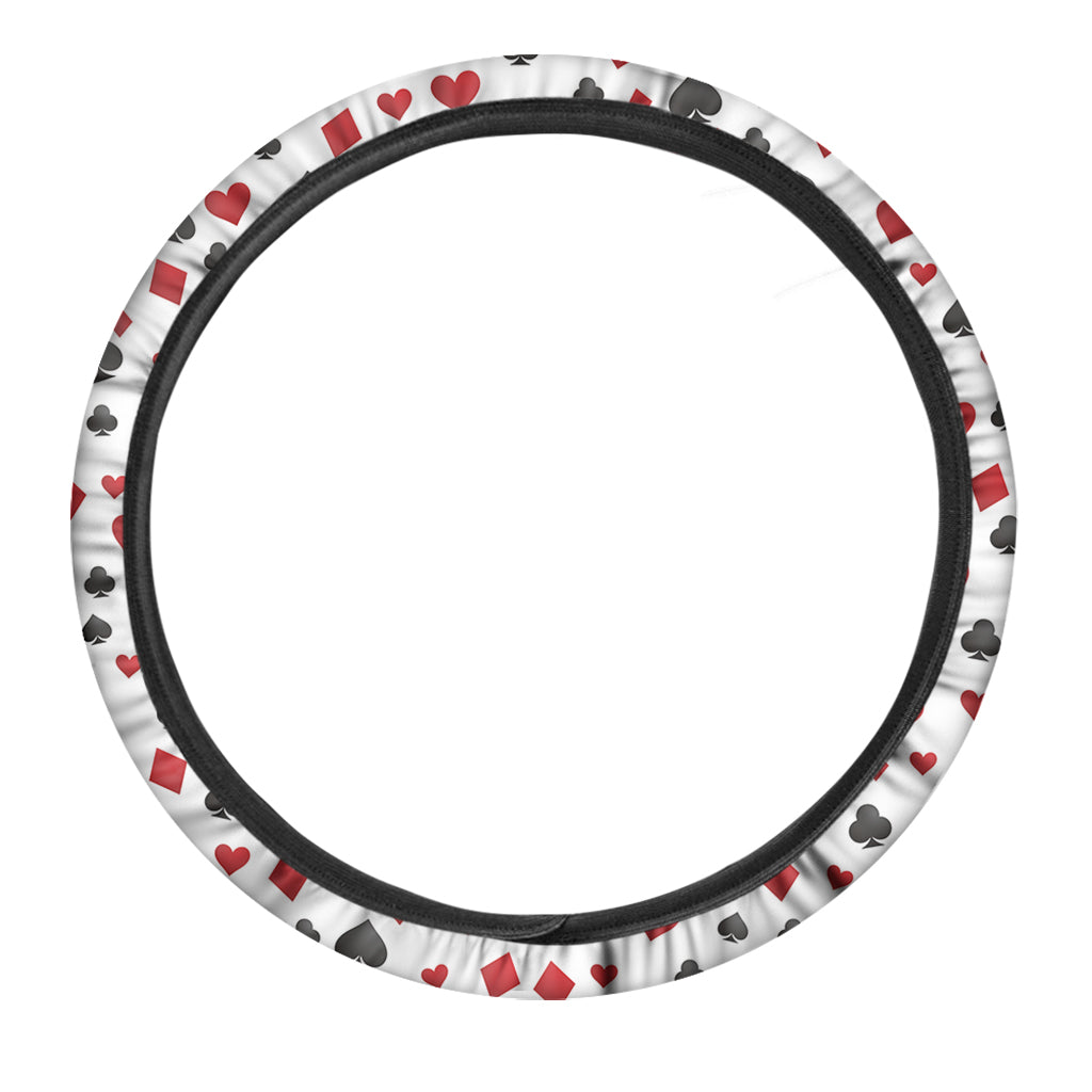 Red And Black Playing Card Suits Print Car Steering Wheel Cover