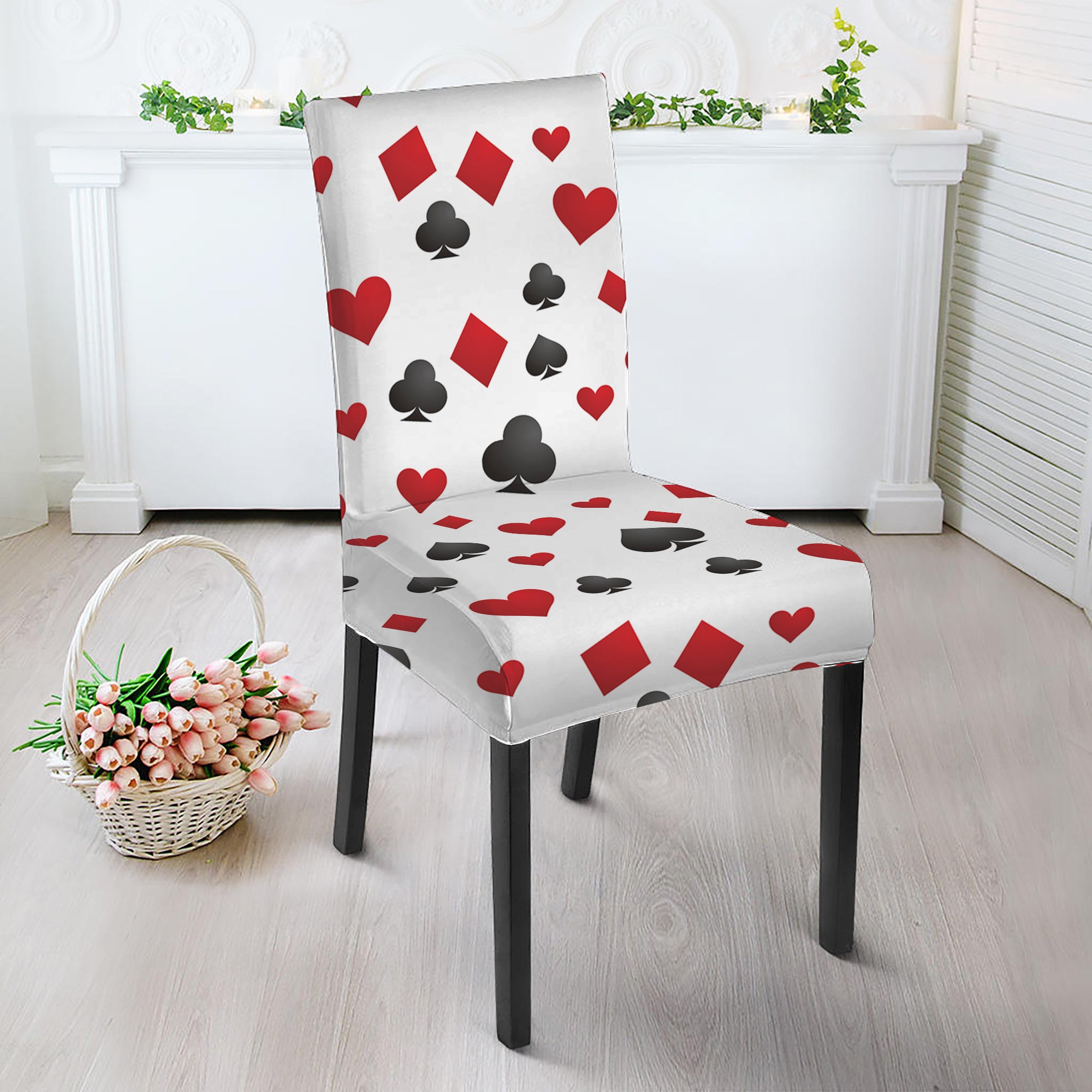 Red And Black Playing Card Suits Print Dining Chair Slipcover