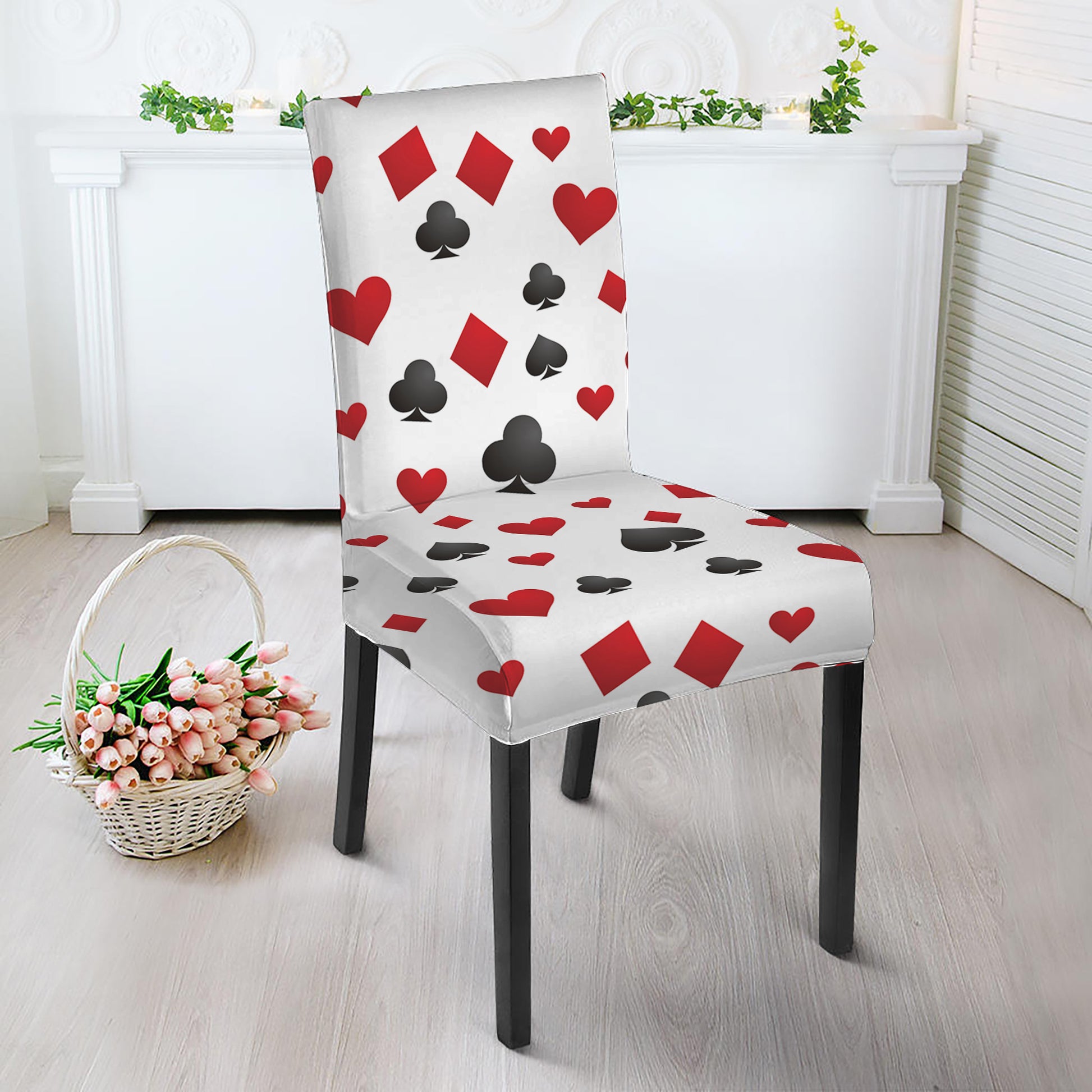 Red And Black Playing Card Suits Print Dining Chair Slipcover