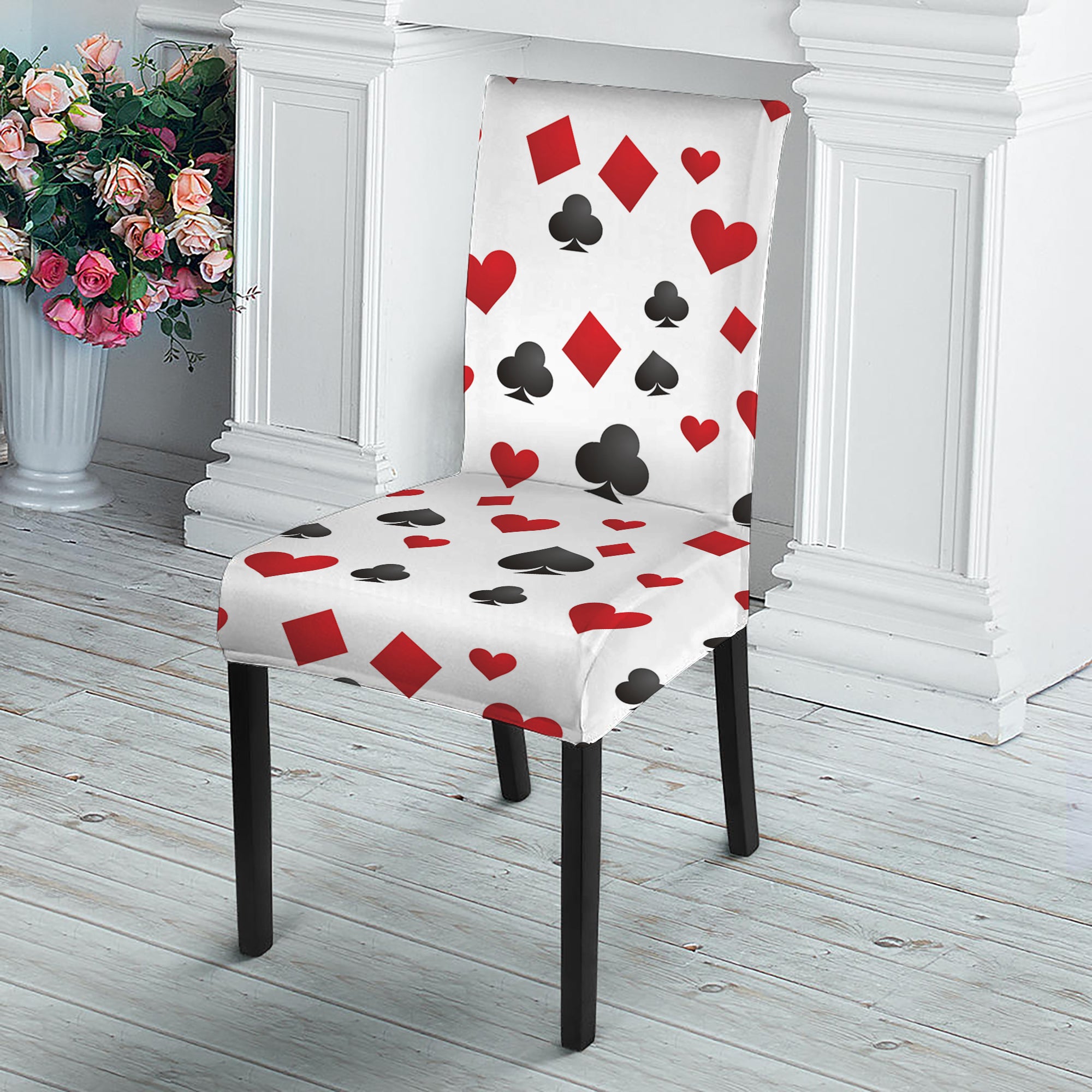 Red And Black Playing Card Suits Print Dining Chair Slipcover