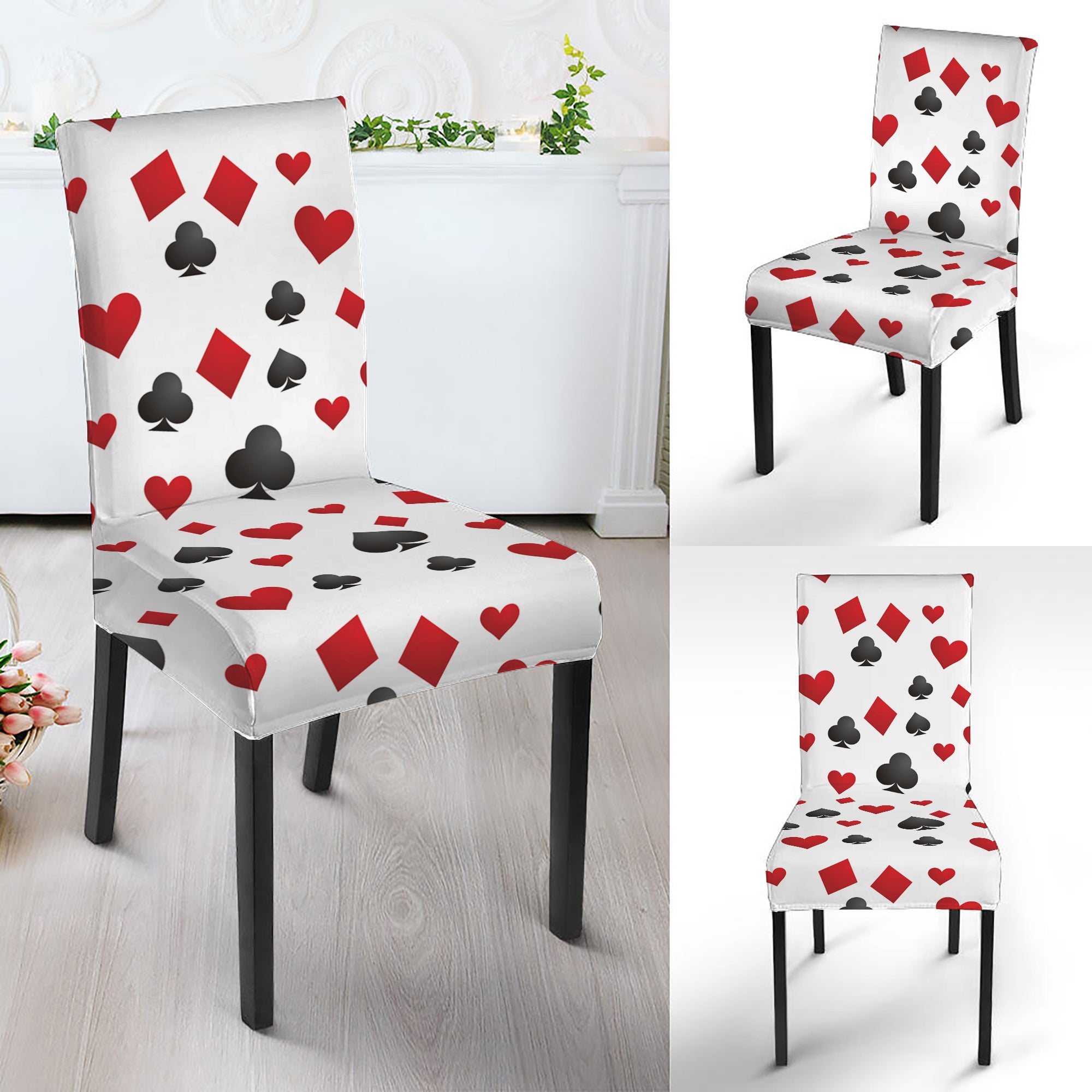 Red And Black Playing Card Suits Print Dining Chair Slipcover