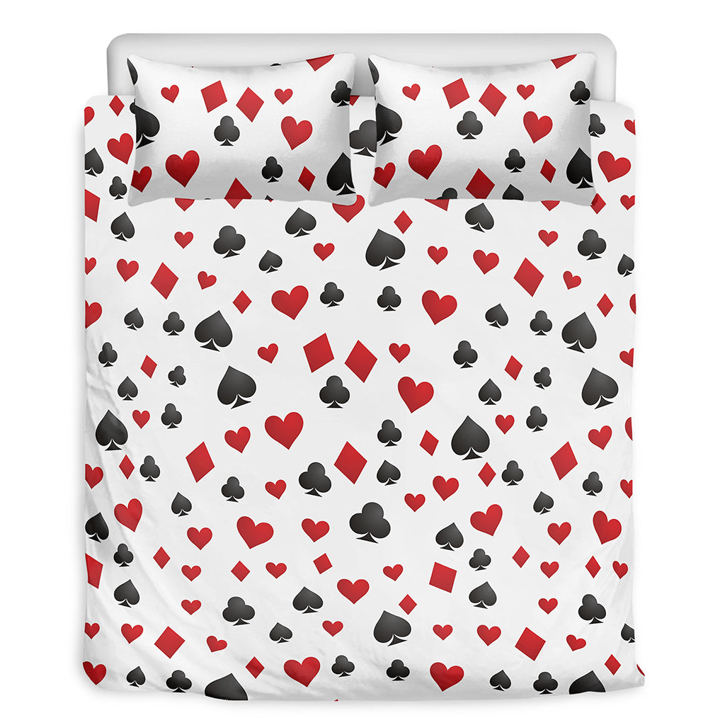 Red And Black Playing Card Suits Print Duvet Cover Bedding Set