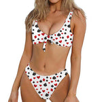 Red And Black Playing Card Suits Print Front Bow Tie Bikini