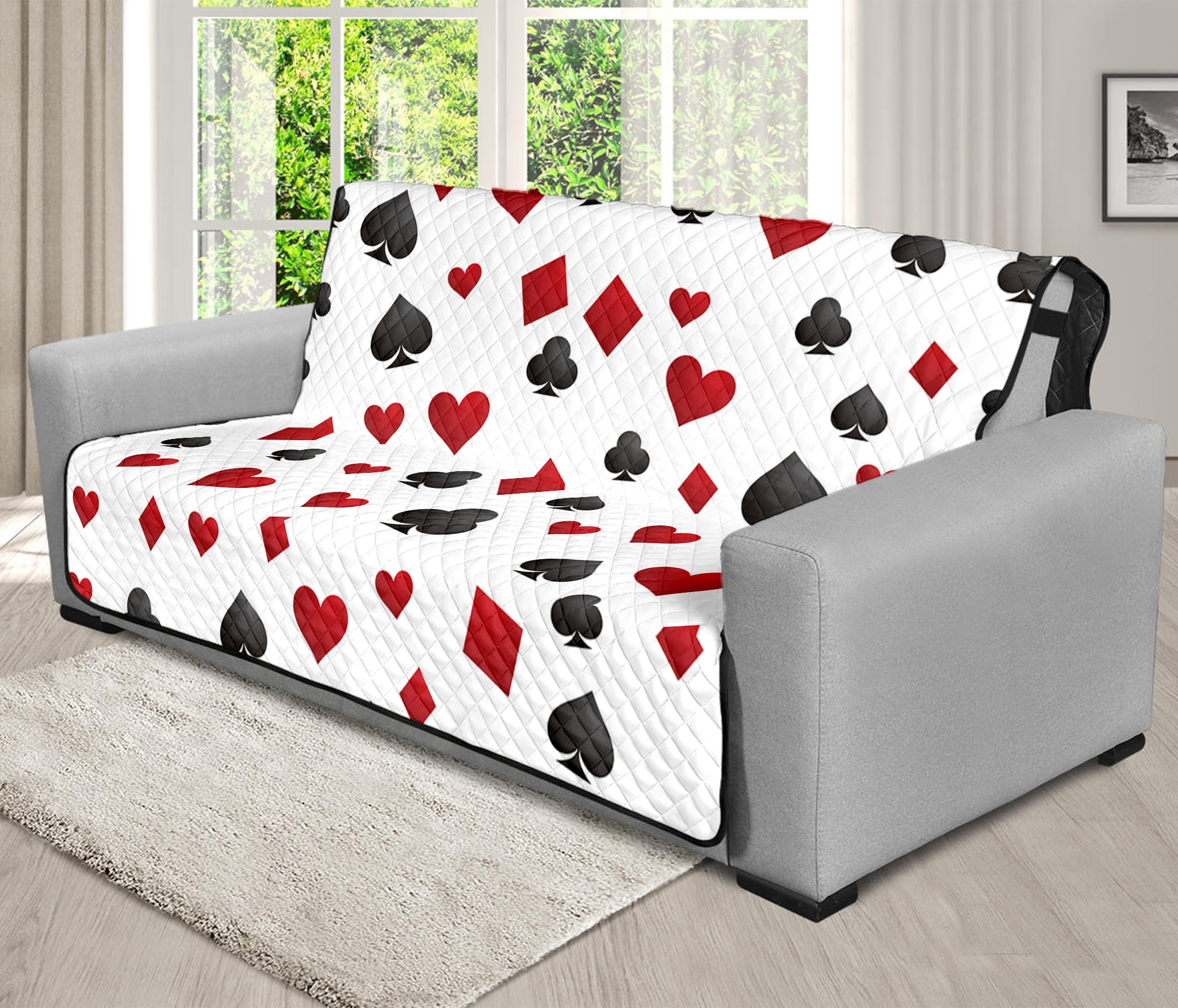 Red And Black Playing Card Suits Print Futon Protector