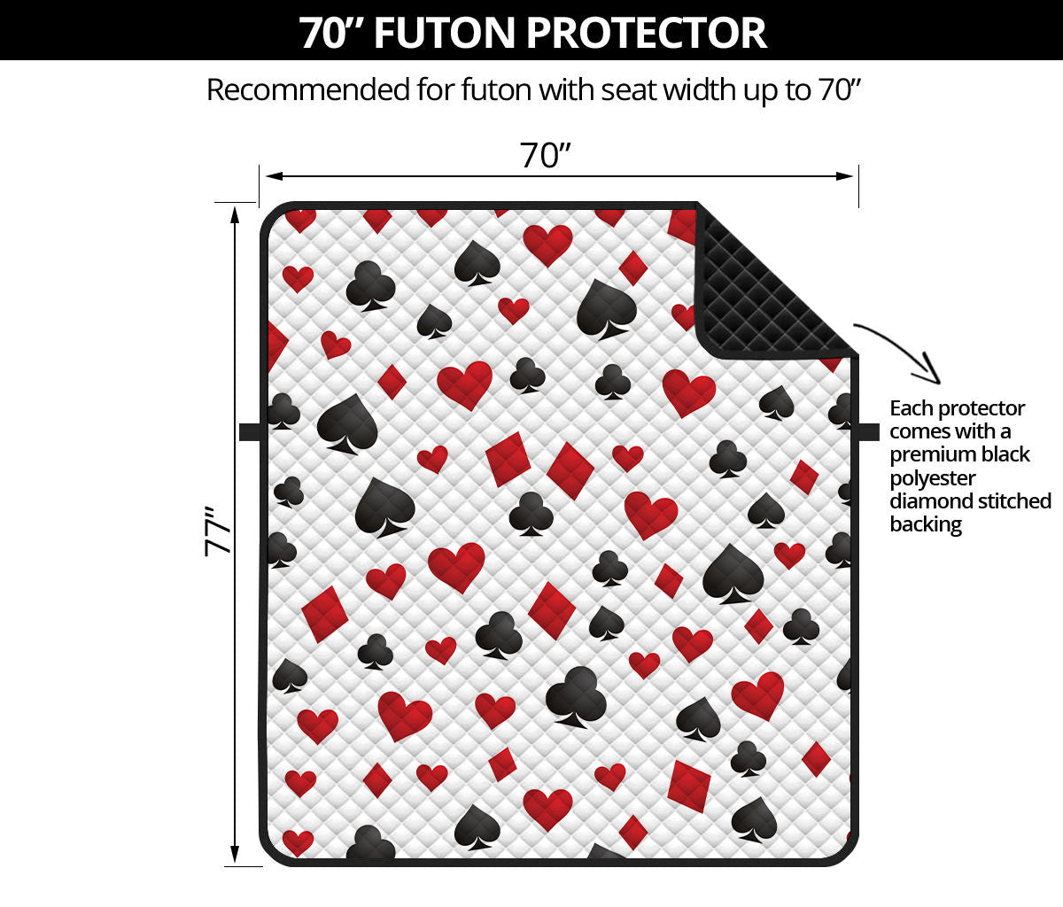 Red And Black Playing Card Suits Print Futon Protector