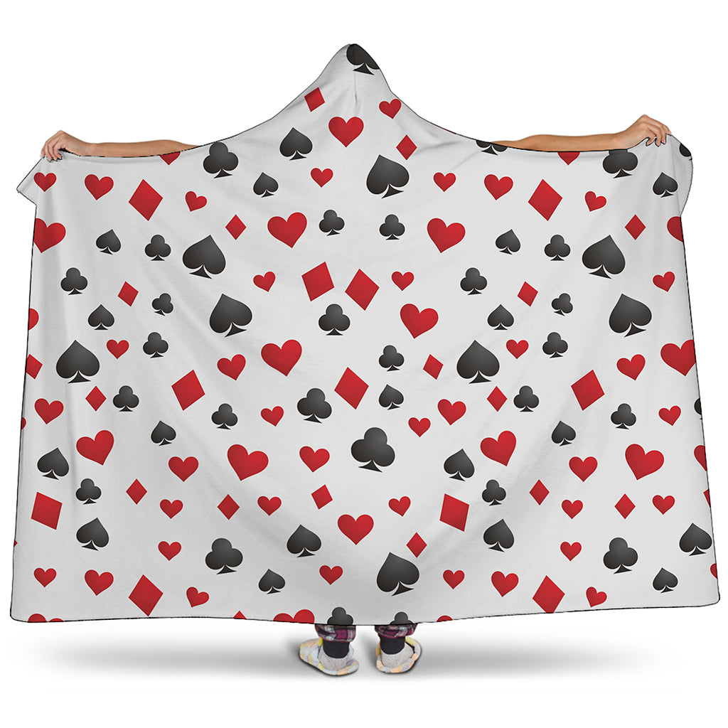Red And Black Playing Card Suits Print Hooded Blanket