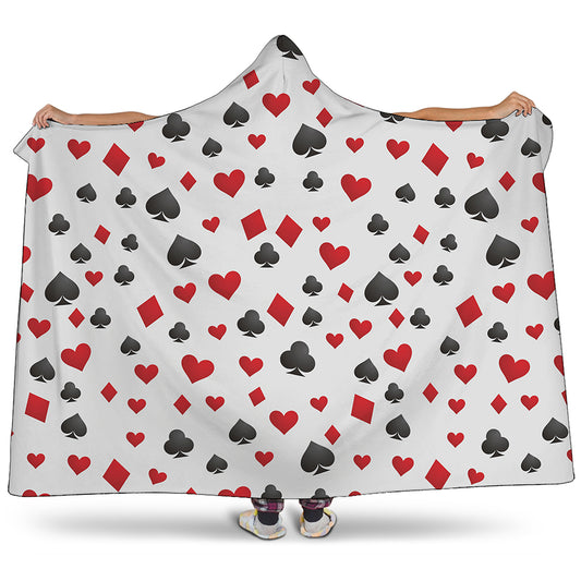 Red And Black Playing Card Suits Print Hooded Blanket