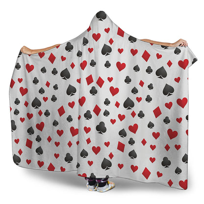 Red And Black Playing Card Suits Print Hooded Blanket