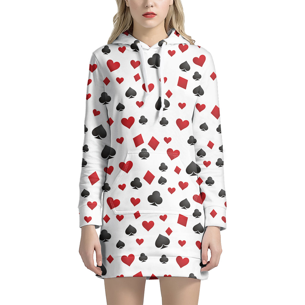 Red And Black Playing Card Suits Print Hoodie Dress