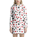 Red And Black Playing Card Suits Print Pullover Hoodie Dress