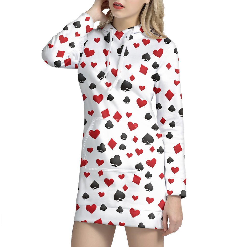 Red And Black Playing Card Suits Print Hoodie Dress