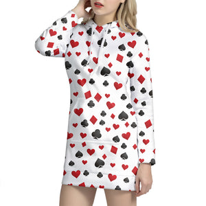 Red And Black Playing Card Suits Print Hoodie Dress