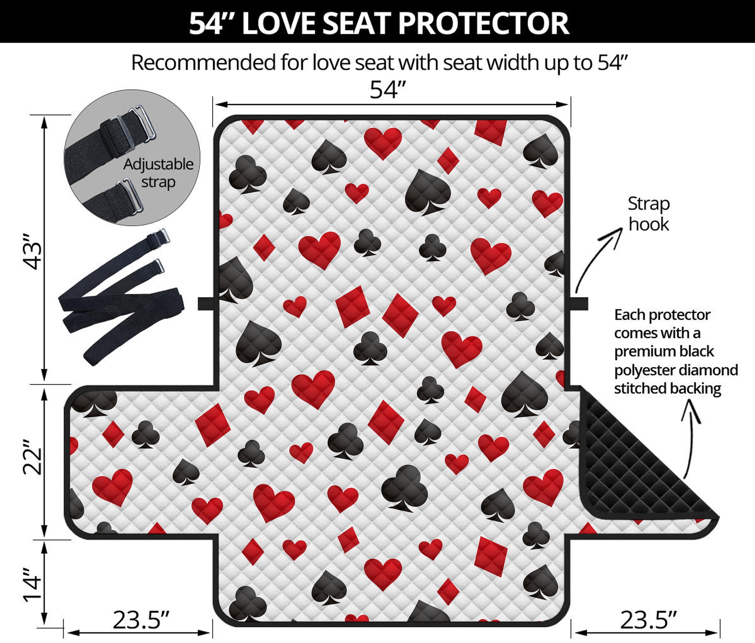 Red And Black Playing Card Suits Print Loveseat Protector