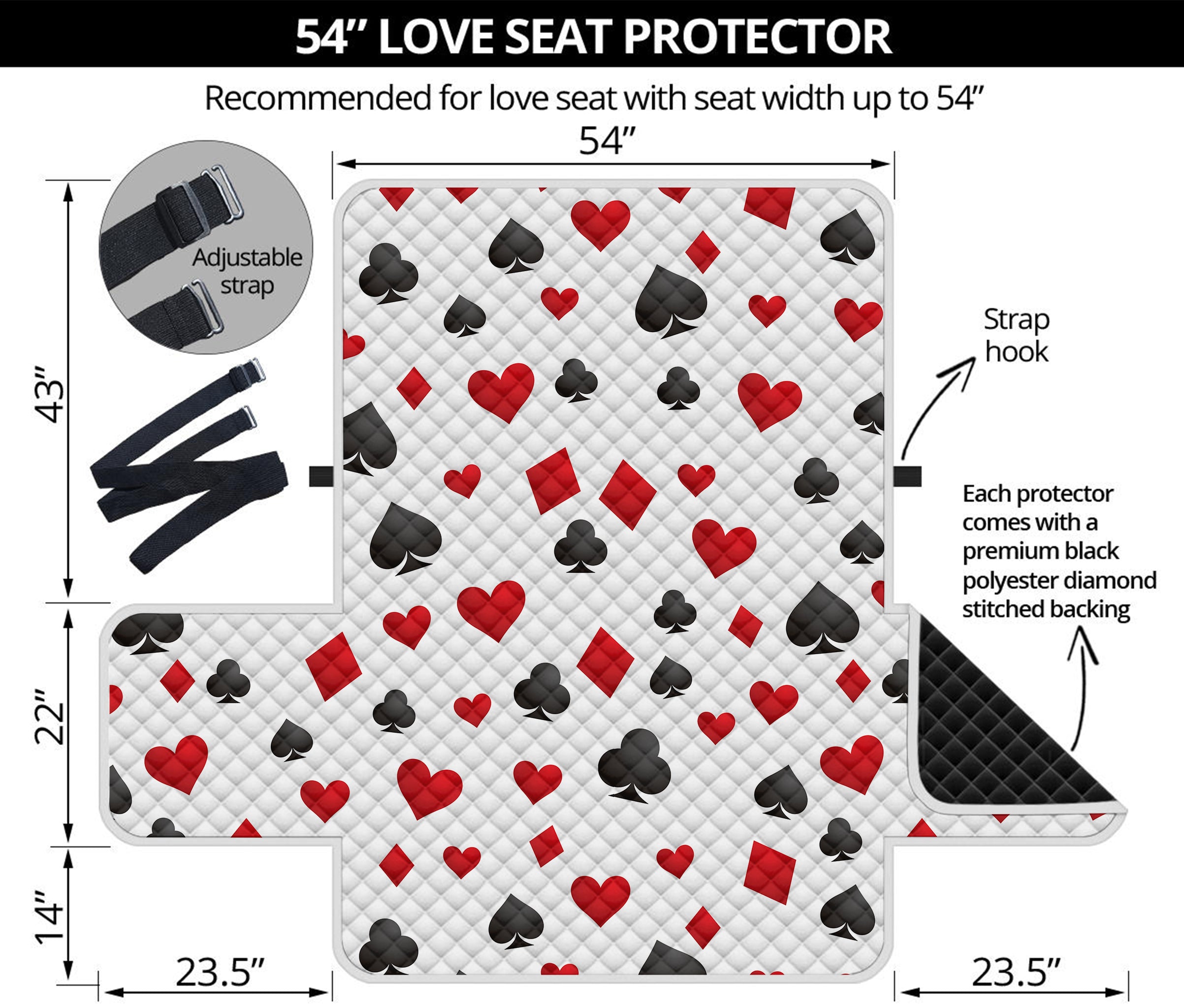 Red And Black Playing Card Suits Print Loveseat Protector