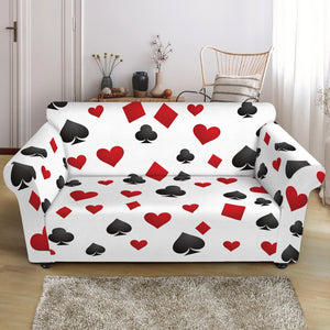 Red And Black Playing Card Suits Print Loveseat Slipcover