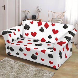 Red And Black Playing Card Suits Print Loveseat Slipcover