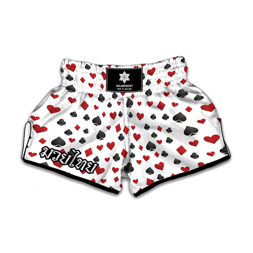 Red And Black Playing Card Suits Print Muay Thai Boxing Shorts