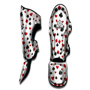 Red And Black Playing Card Suits Print Muay Thai Shin Guard