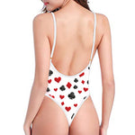 Red And Black Playing Card Suits Print One Piece High Cut Swimsuit