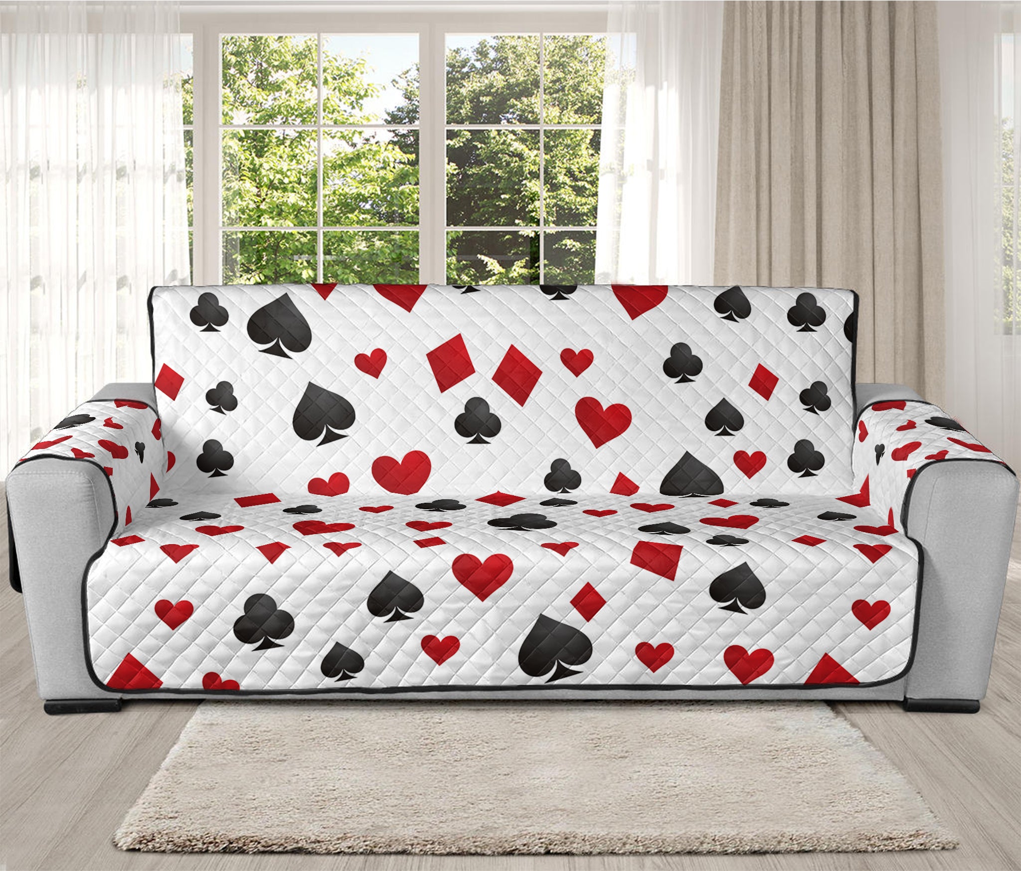 Red And Black Playing Card Suits Print Oversized Sofa Protector