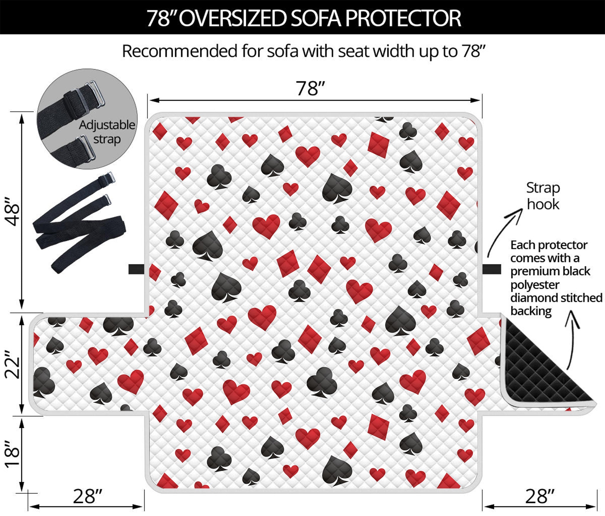 Red And Black Playing Card Suits Print Oversized Sofa Protector