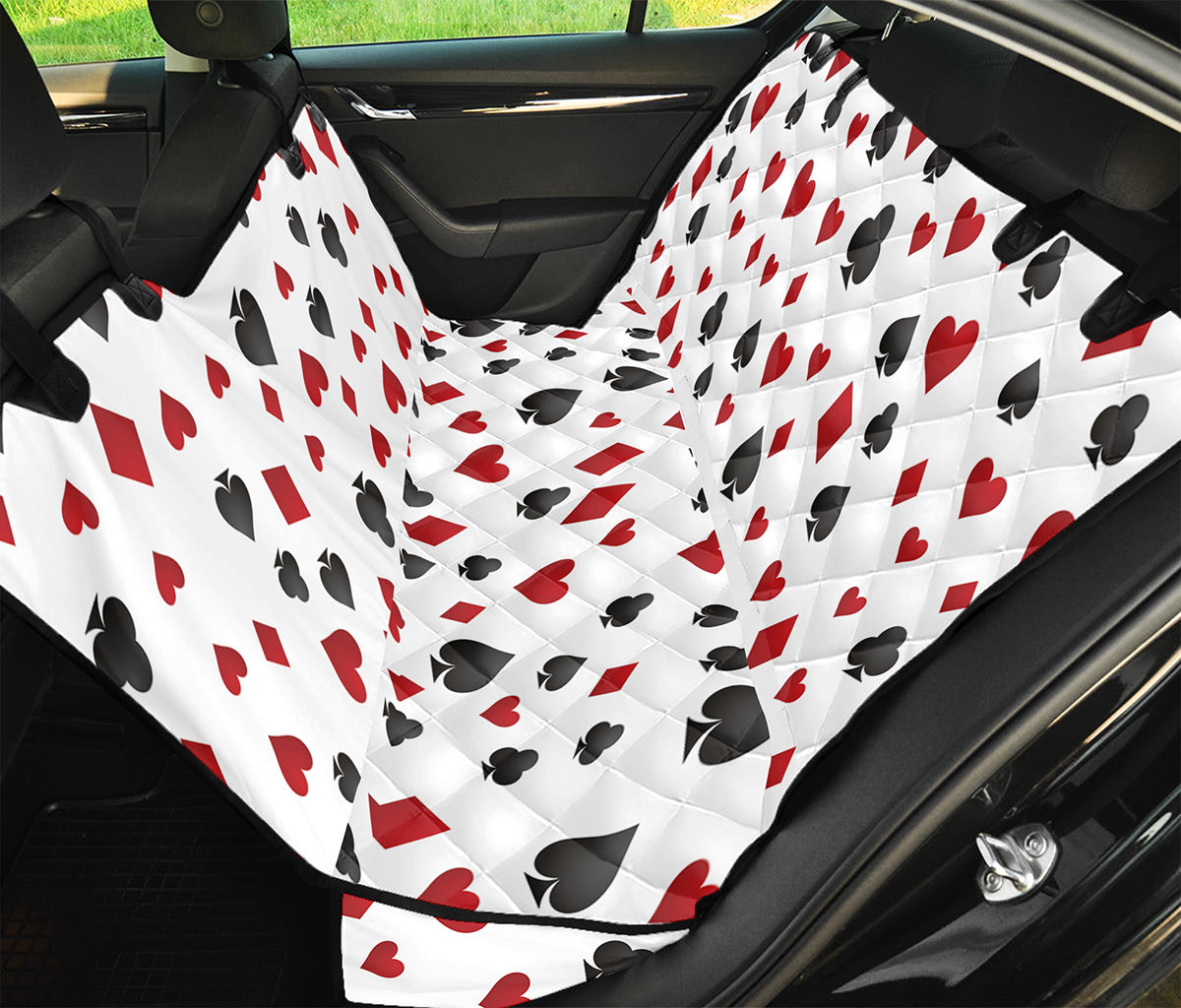 Red And Black Playing Card Suits Print Pet Car Back Seat Cover