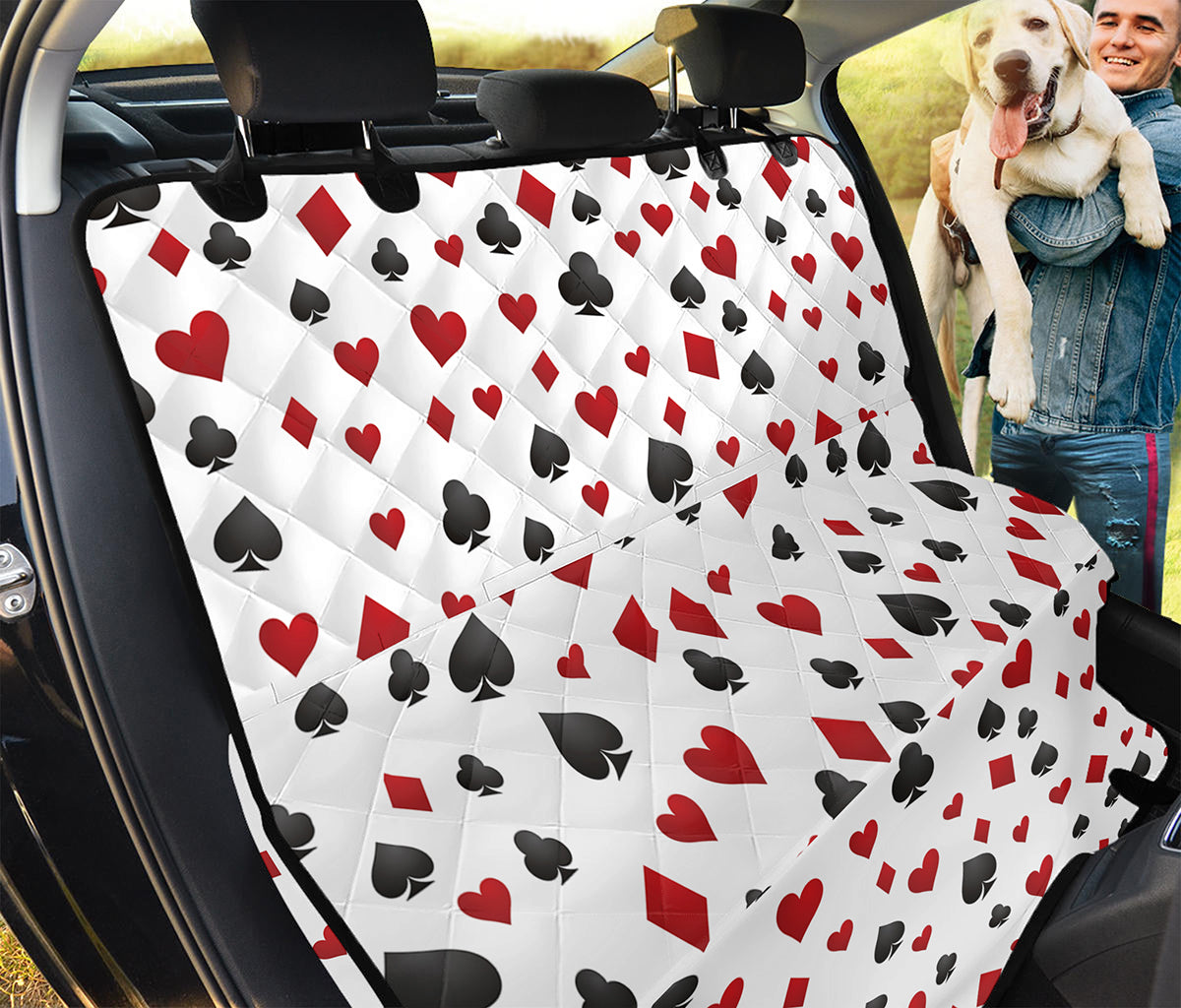 Red And Black Playing Card Suits Print Pet Car Back Seat Cover