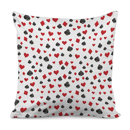 Red And Black Playing Card Suits Print Pillow Cover