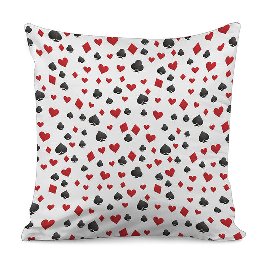 Red And Black Playing Card Suits Print Pillow Cover